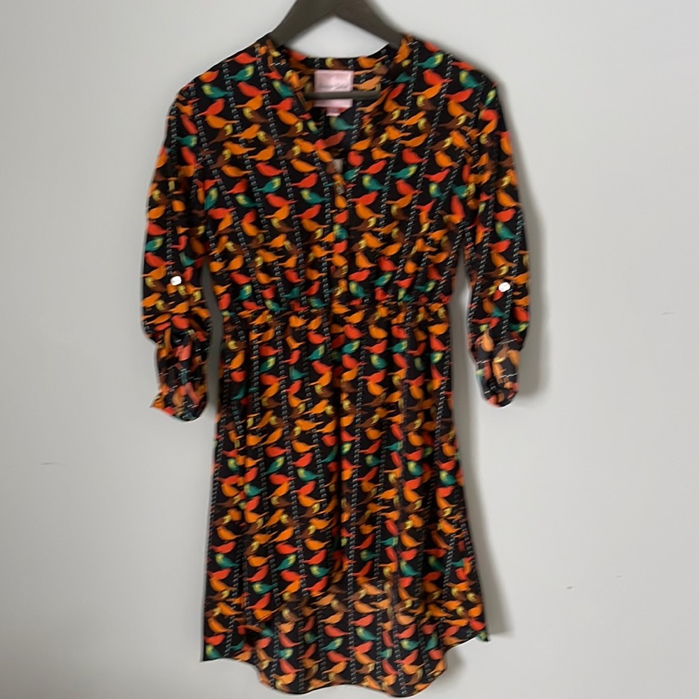 Romeo & Juliet Couture bird patterned long sleeve dress with asymmetrical hem
